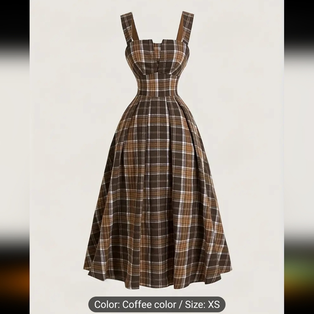 *NWOT* Plaid Sleeveless Dress - Coffee